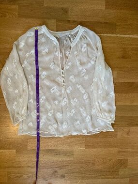 ZOA New York 100% Silk Embroidered Ivory Peasant Blouse Anthropologie S